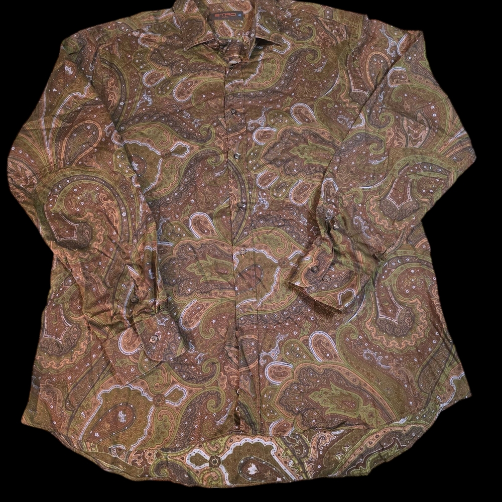 Etro Paisley Button-Up Shirt in Brown and Green